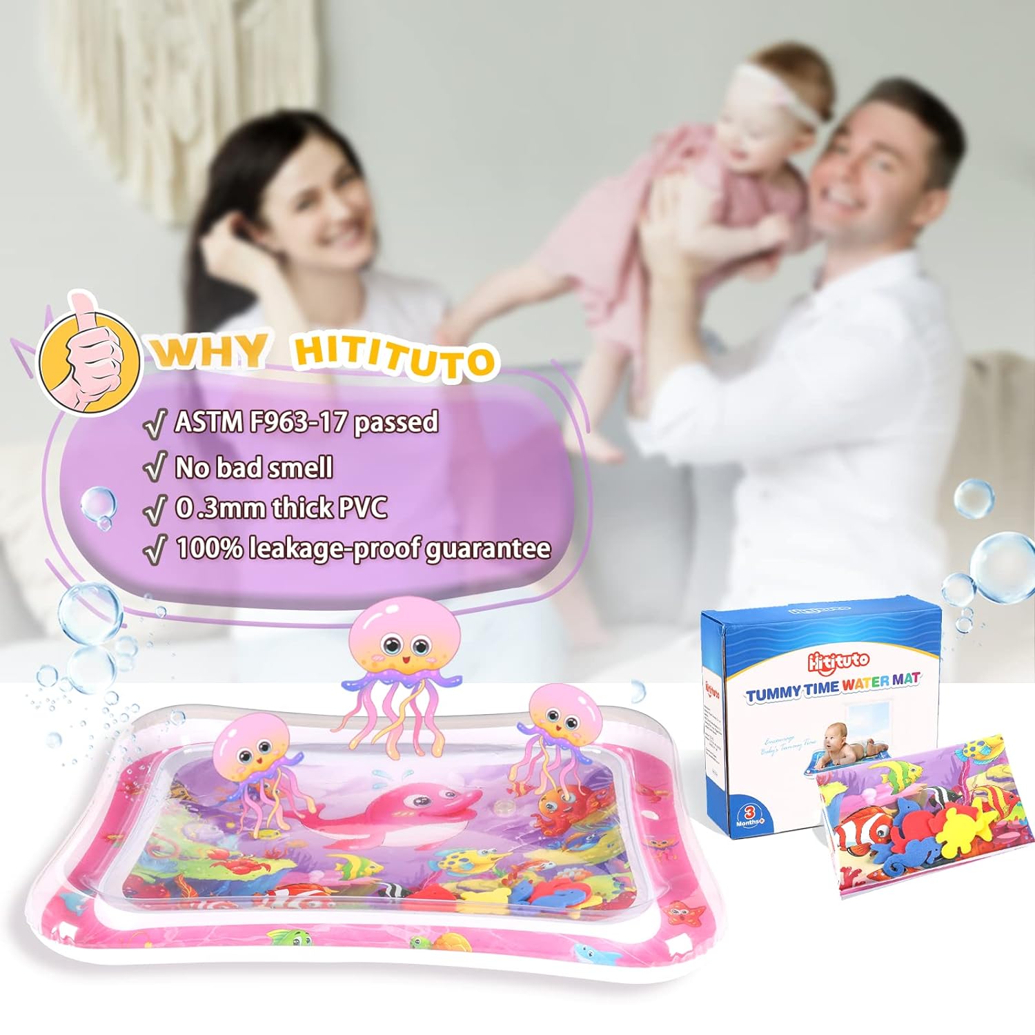 Hitituto Inflatable Tummy Time Mat Premium Baby Water Play Mat Fun Activity Center for Baby's Stimulation Growth and Sensory Development Ideal Infants Toddlers Baby Girls Toy for 3 6 9 12 24 Months - Image 4
